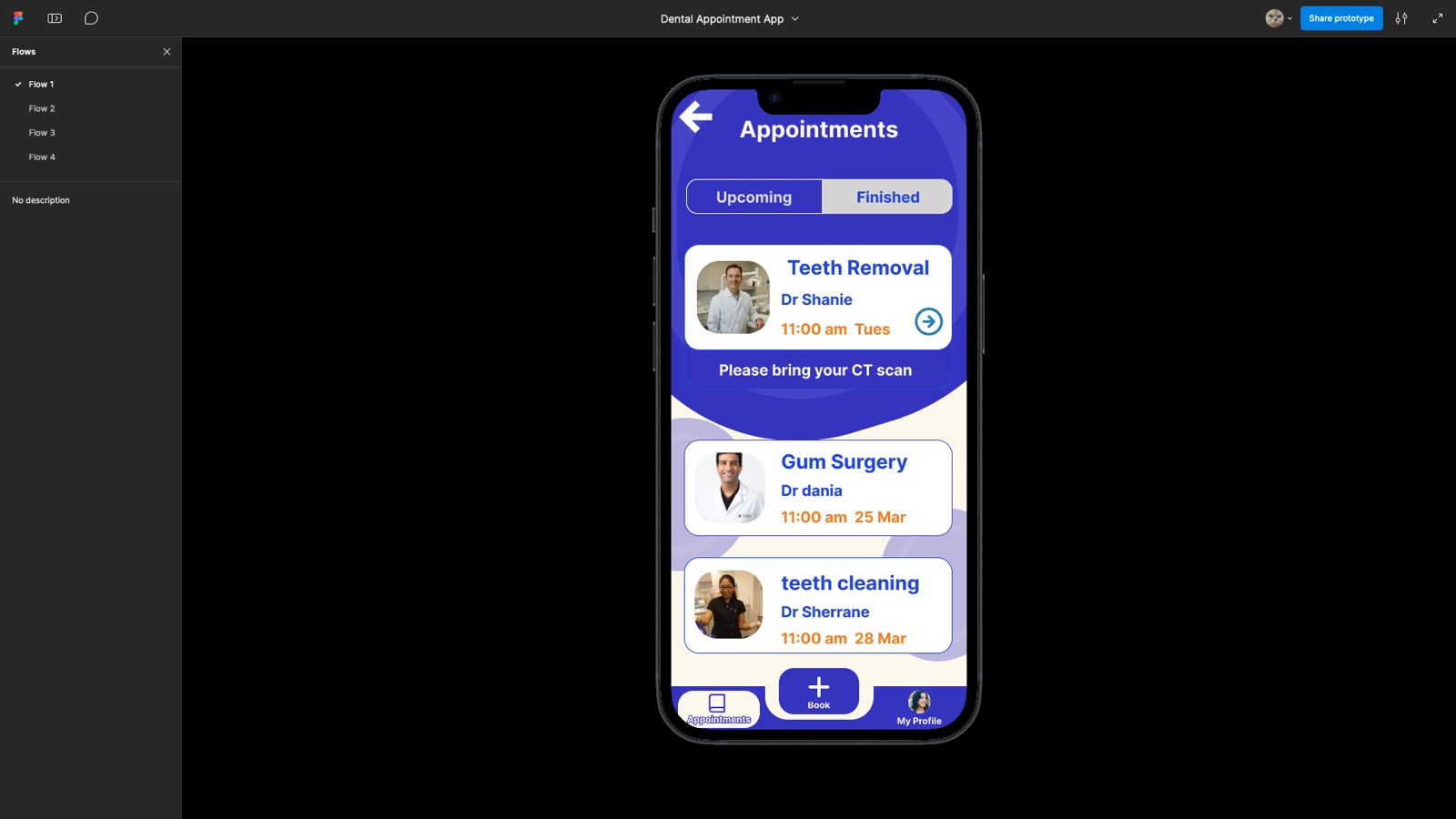 Dental appointment details and reminders interface