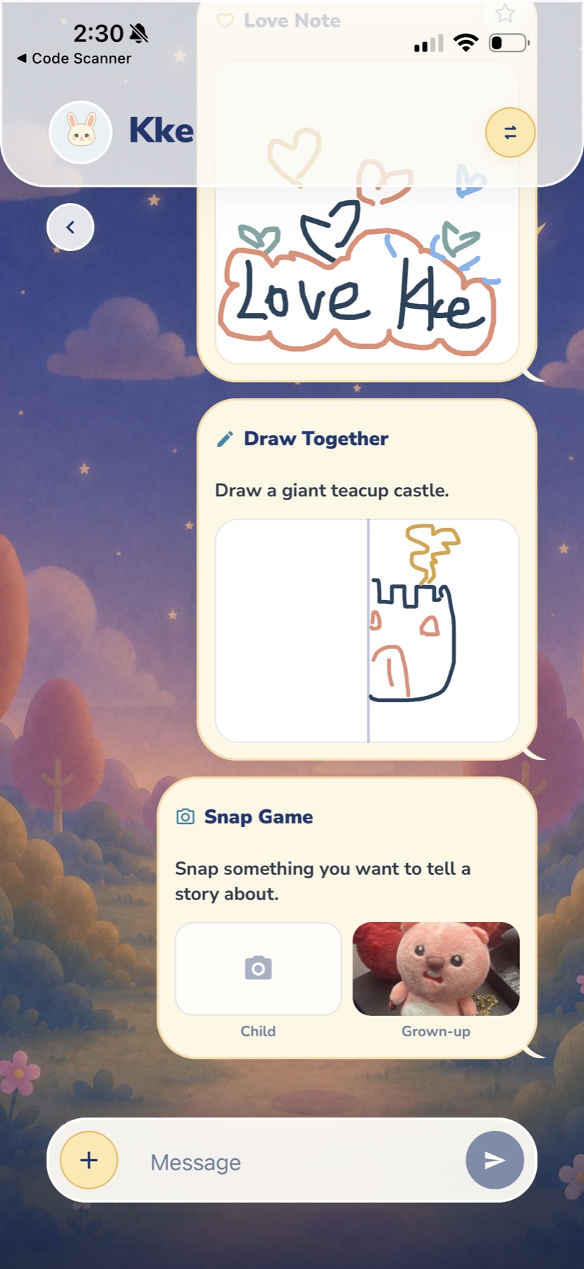 Hunny parent and child connection app screen