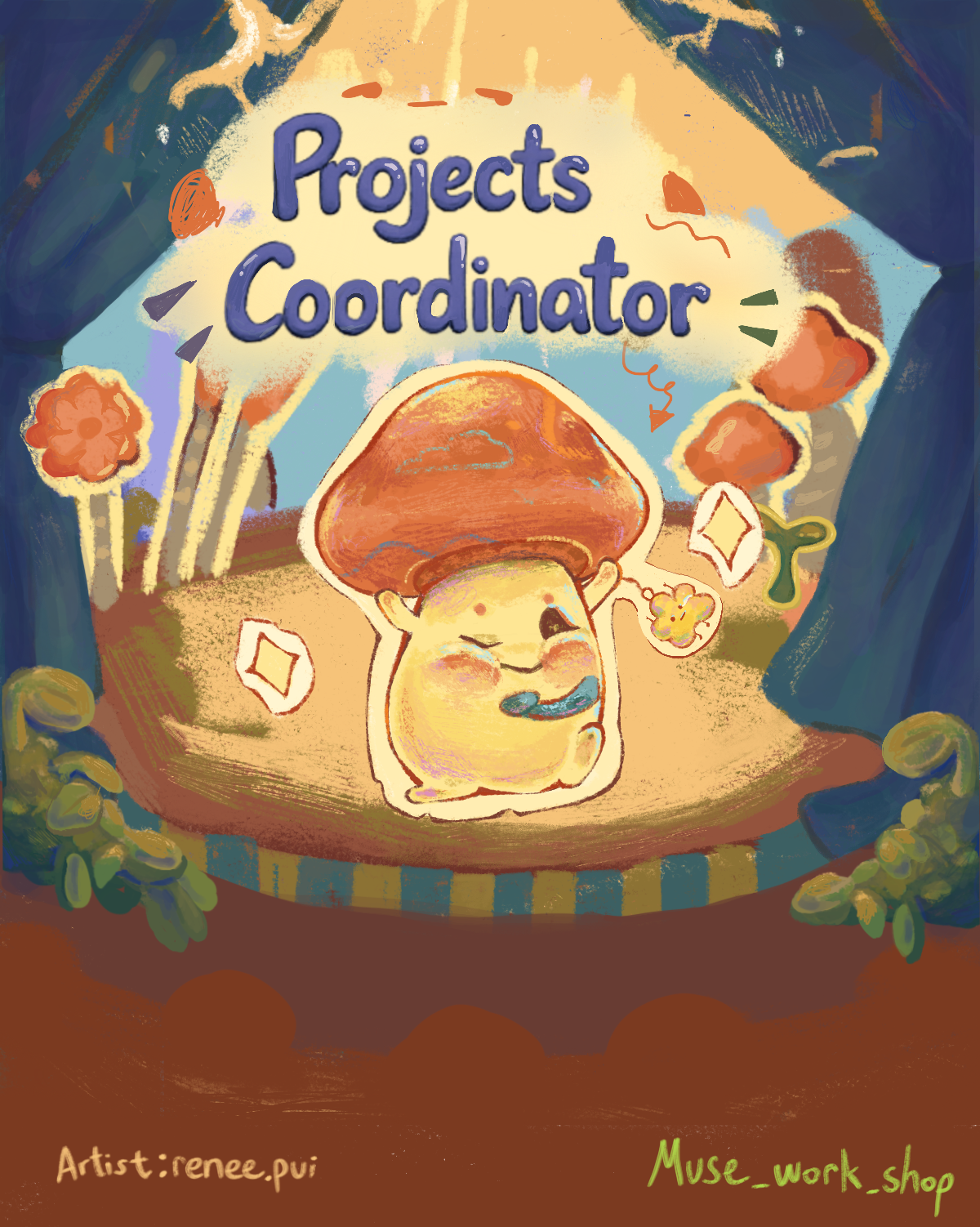 Playful character illustration for a projects coordinator role